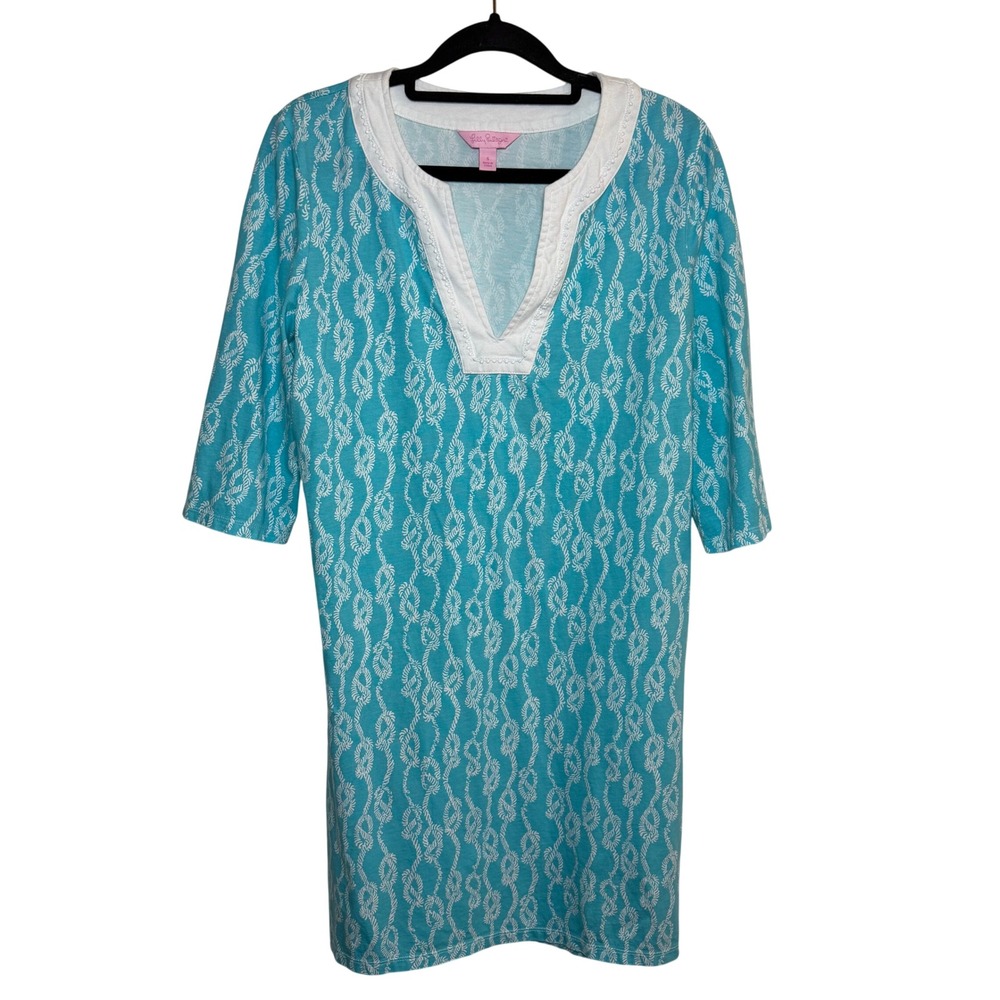 Lilly Pulitzer Row Your Boat Tunic Dress Small Blue Nautical Rope Coastal Preppy